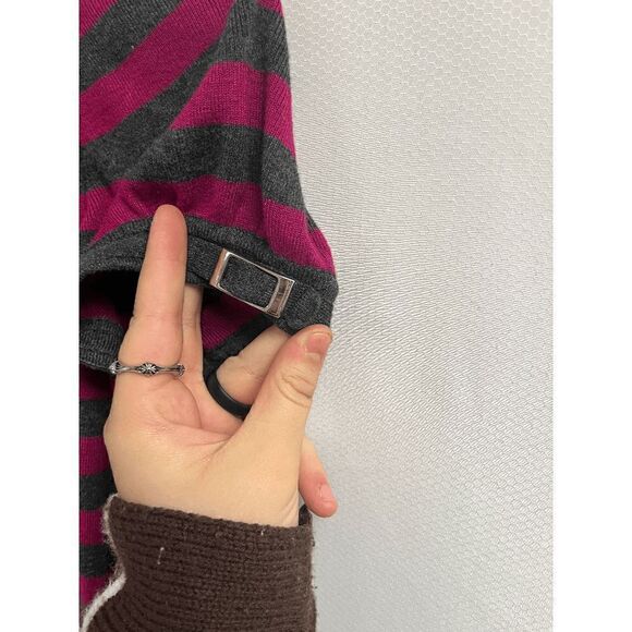 Express Womens Puff Sleeve Gray Pink Stripe Knit Rayon Blend Mock Neck sweater T - Picture 5 of 5